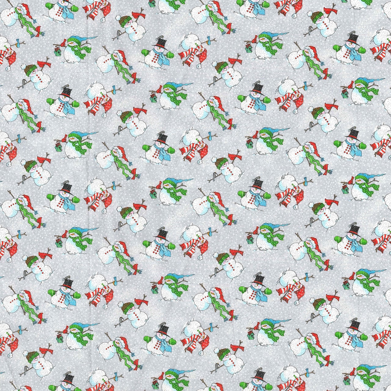 Fabric Traditions Christmas Snowmen Gray Cotton Fabric